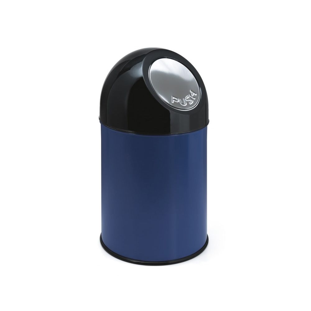 Afvalbak met pushdeksel 30 ltr - blauw/zwart