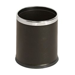 Ronde dubbelwandige papierbak lederlook - zwart/chroom