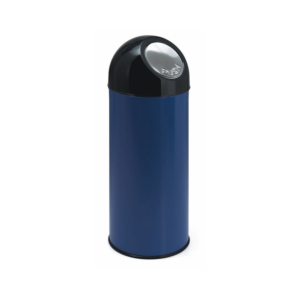 Afvalbak met pushdeksel en binnenemmer 55 ltr - blauw/zwart