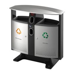 Buitenafvalbak afvalscheiding-batterijen - aluminiumgrijs/zwart