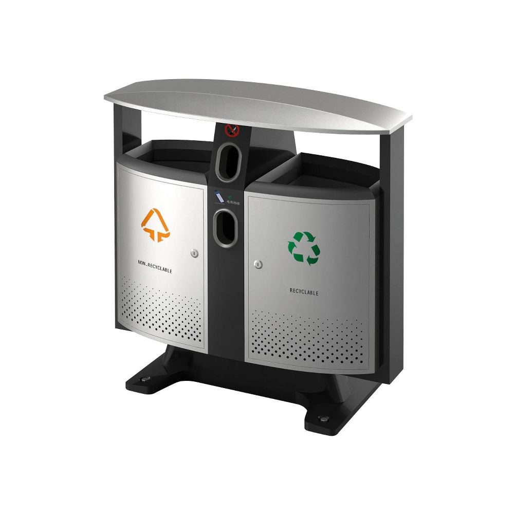 Buitenafvalbak afvalscheiding-batterijen - aluminiumgrijs/zwart