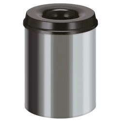 Vlamdovende papierbak RVS 15 ltr - RVS/ zwart