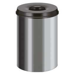 Vlamdovende papierbak RVS 30 ltr - RVS/ zwart