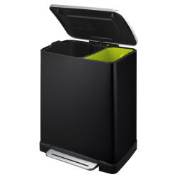 EKO Pedaalemmer E-Cube recycling 10+9 ltr - zwart/mat RVS