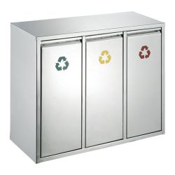 Recycling afvalbak 3x 8 ltr - mat RVS