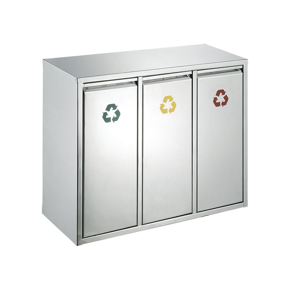Recycling afvalbak 3x 15 ltr - mat RVS