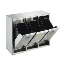 Recycling afvalbak 3x 15 ltr - mat RVS
