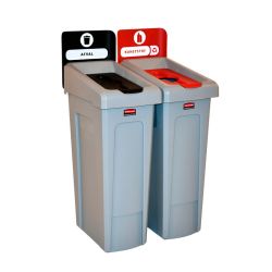 Rubbermaid Slim Jim Recyclingstation 2-stroom NL deksel gesloten (zwart)/flessen (rood) -  grijs -  zwart -  rood
