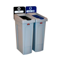 Rubbermaid Slim Jim Recyclingstation 2-stroom NL deksel gesloten (zwart)/papier (blauw) -  grijs -  zwart -  blauw