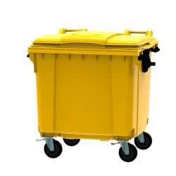 Afvalcontainer 1100 ltr vlak deksel - geel