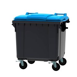 Afvalcontainer 1100 ltr vlak deksel - grijs/blauw