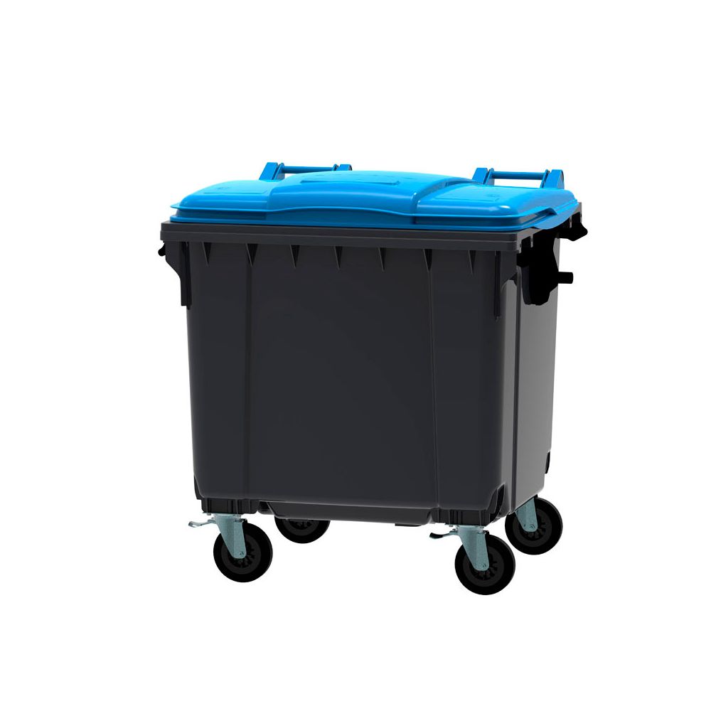 Afvalcontainer 1100 ltr vlak deksel - grijs/blauw