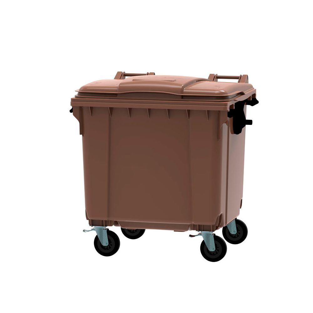 Afvalcontainer 1100 ltr vlak deksel - bruin