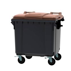 Afvalcontainer 1100 ltr vlak deksel - grijs/bruin