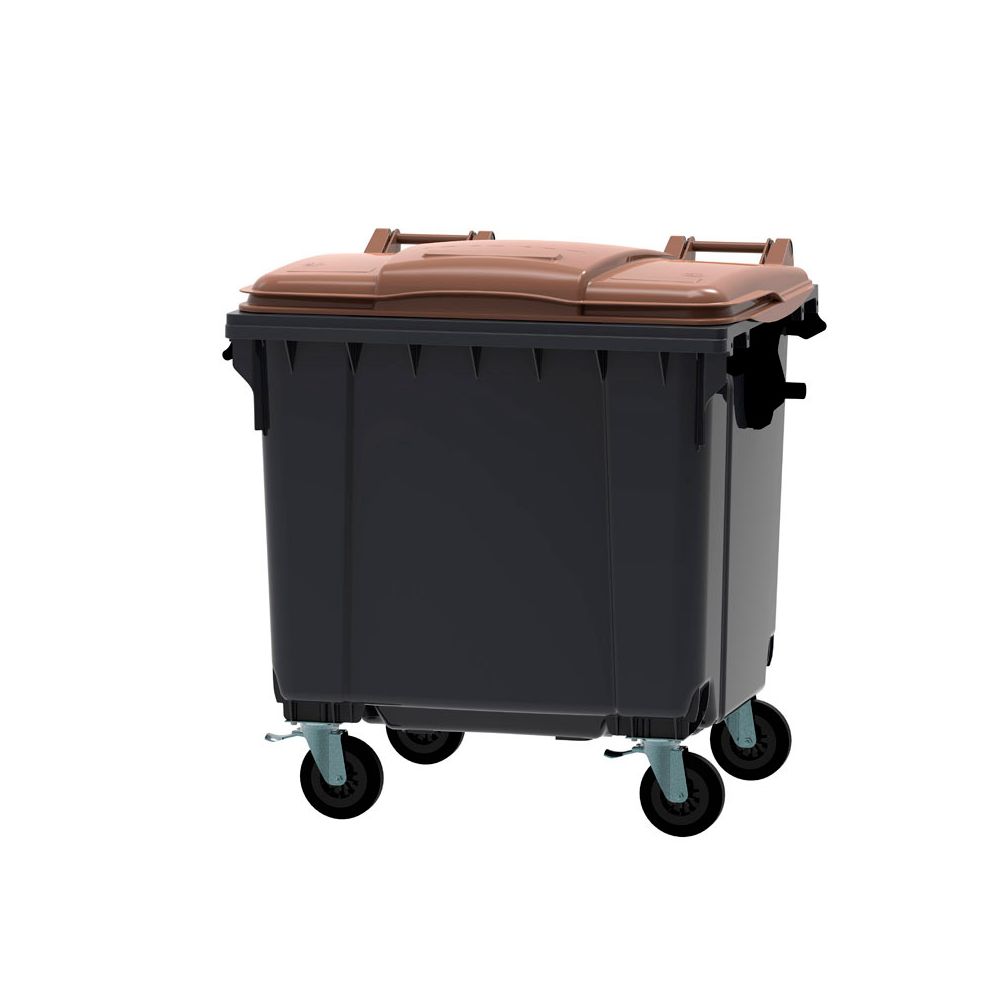 Afvalcontainer 1100 ltr vlak deksel - grijs/bruin