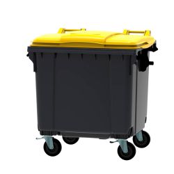 Afvalcontainer 1100 ltr vlak deksel - grijs/geel
