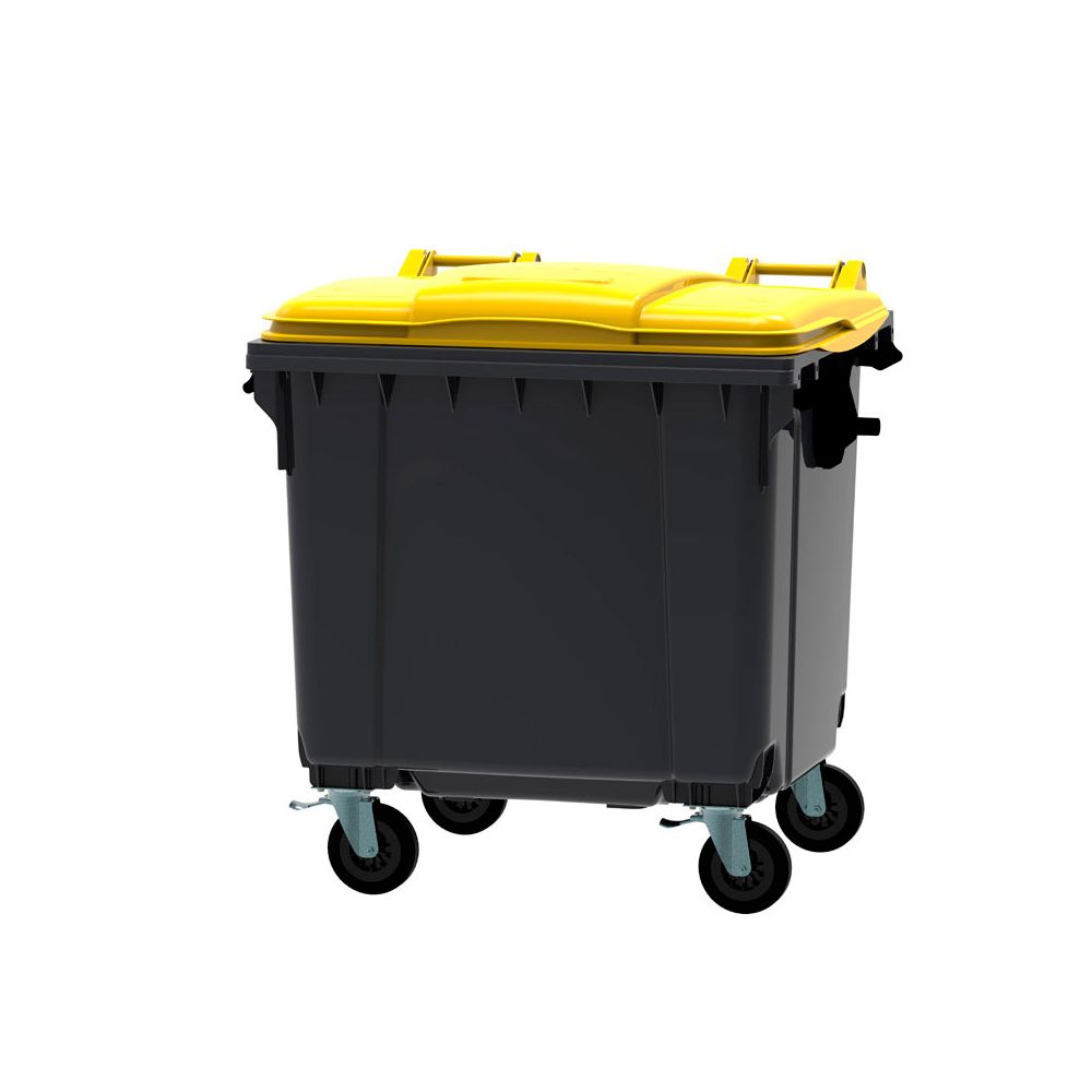 Afvalcontainer 1100 ltr vlak deksel - grijs/geel