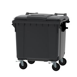 Afvalcontainer 1100 ltr vlak deksel - grijs