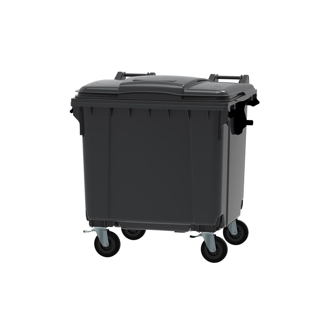 Afvalcontainer 1100 ltr vlak deksel - grijs