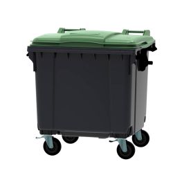 Afvalcontainer 1100 ltr vlak deksel - grijs/groen