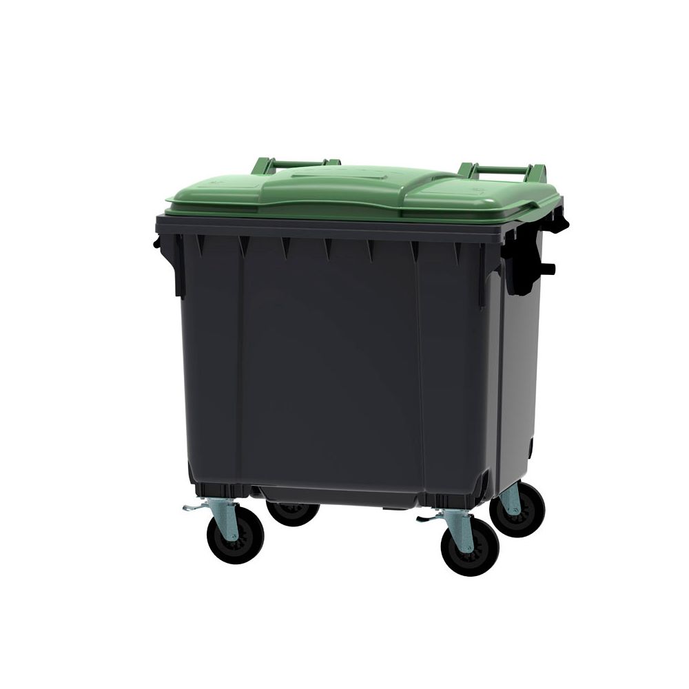 Afvalcontainer 1100 ltr vlak deksel - grijs/groen