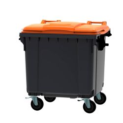 Afvalcontainer 1100 ltr vlak deksel - grijs/oranje