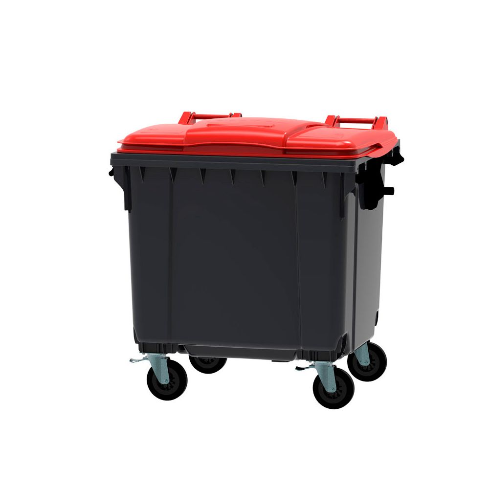 Afvalcontainer 1100 ltr vlak deksel - grijs/rood