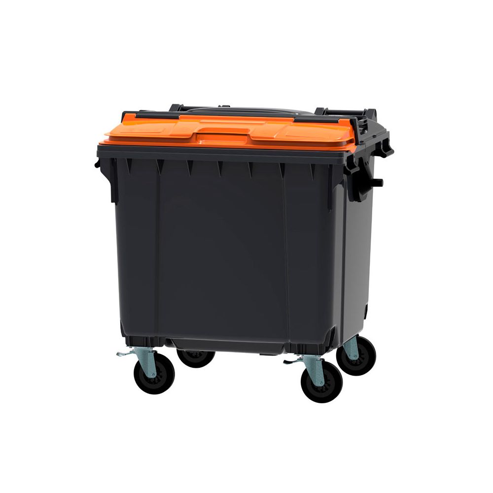 Afvalcontainer 1100 ltr split deksel - grijs/oranje
