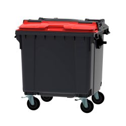Afvalcontainer 1100 ltr split deksel - grijs/rood