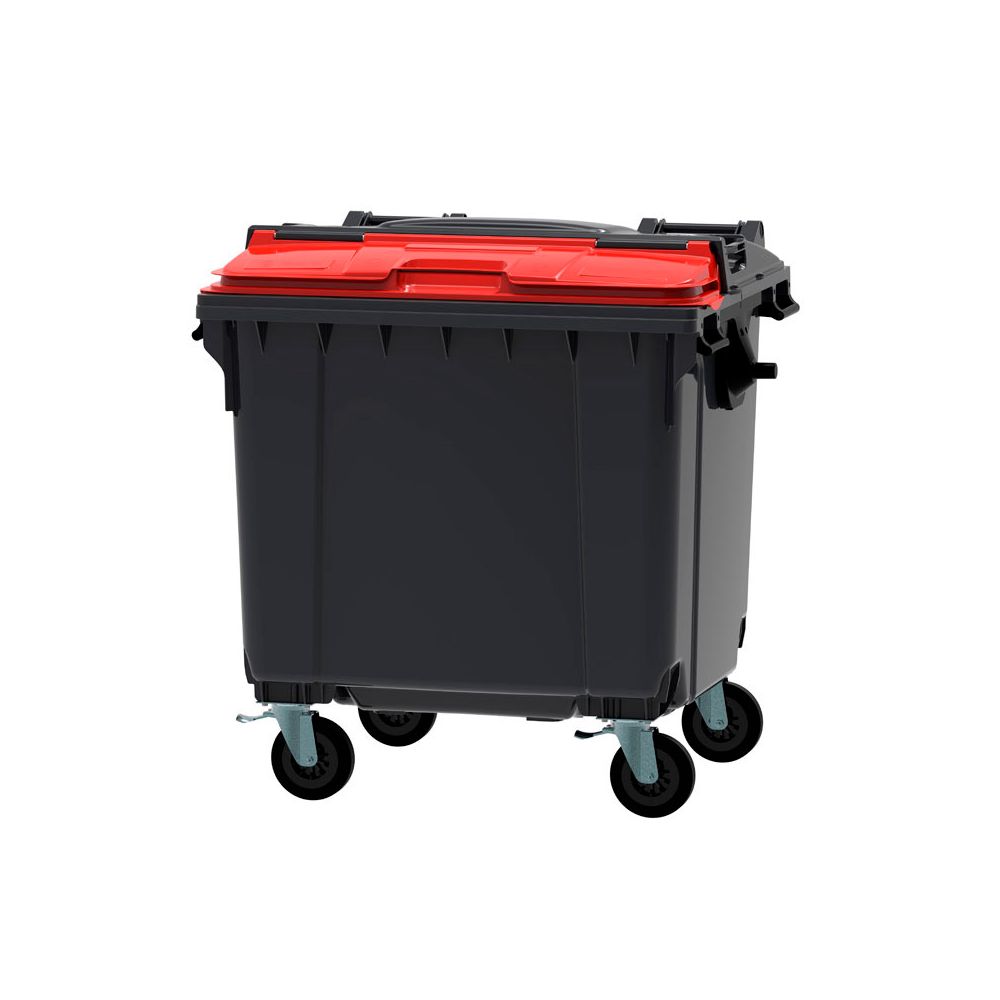 Afvalcontainer 1100 ltr split deksel - grijs/rood