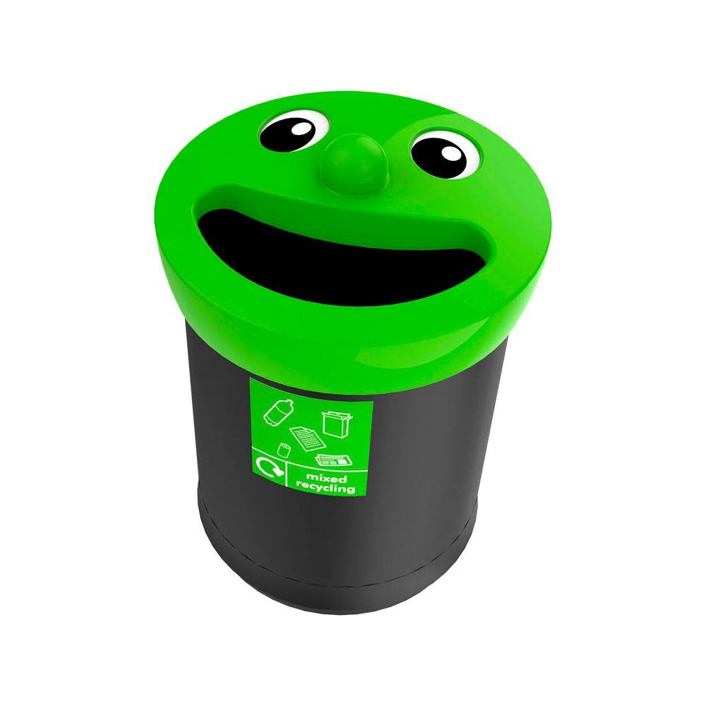 Afvalbak Smiley Face Bin 52 ltr mixed recycling - zwart/lime