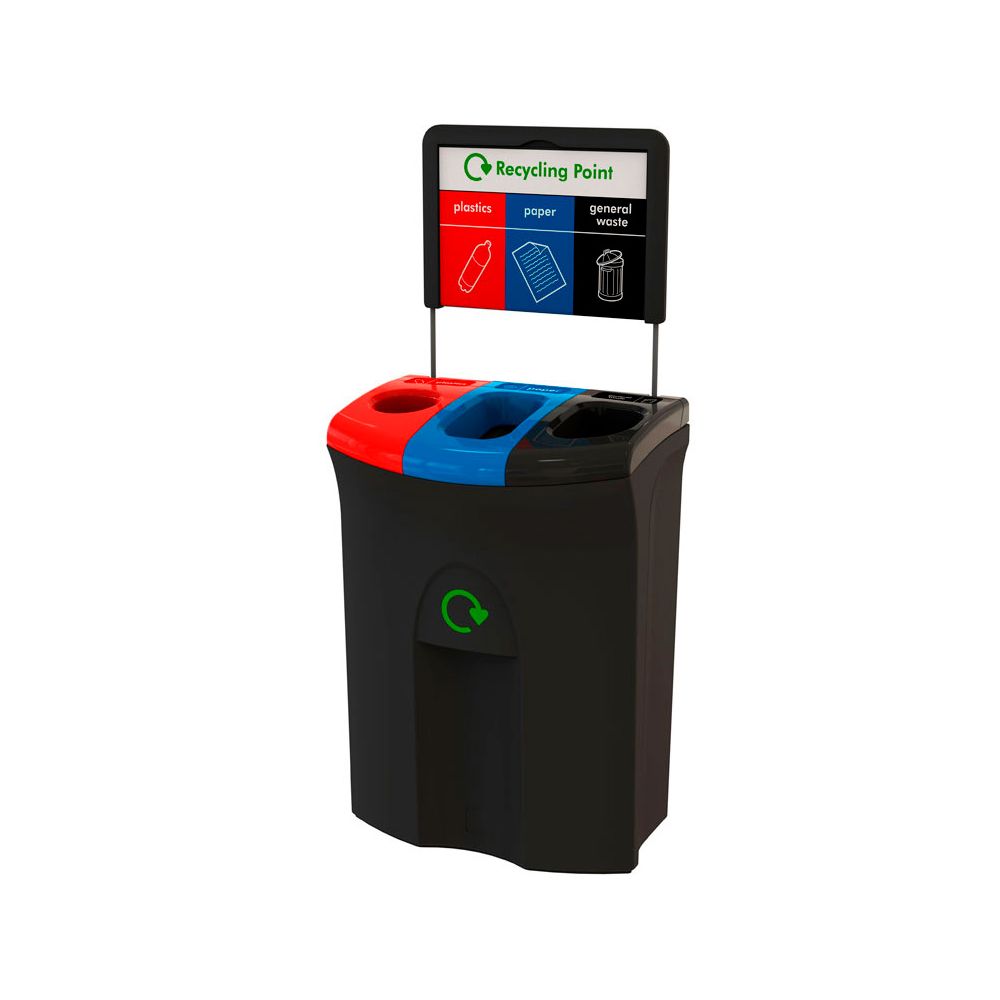 Recycling unit Meridian 110 ltr -  Triple hole/open/open zwart -  zwart -  blauw -  rood