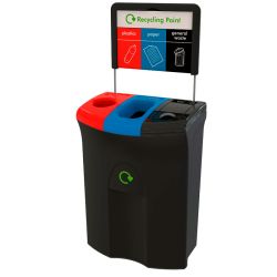 Recycling unit  Meridian 110 ltr -  Triple hole/open/lift zwart/blauw/rood