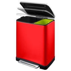 EKO E-Cube recycling pedaalemmer 28+18 ltr - rood/mat RVS