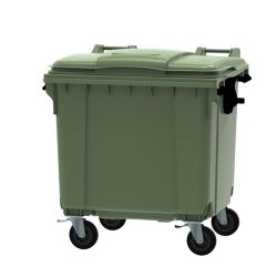 Container 1100 ltr vlak deksel - groen