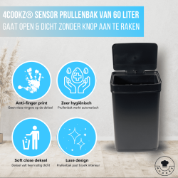 4goodz Prullenbak met sensor 60 liter - mat zwart