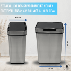 4goodz Prullenbak met sensor 60 liter - RVS