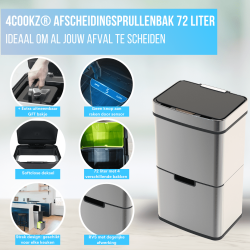 4goodz Smart Waste afvalbak afvalscheiding prullenbak met sensor 72ltr - RVS