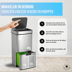 4goodz Smart Waste afvalbak afvalscheiding prullenbak met sensor 72ltr - RVS