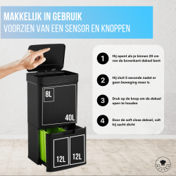 4goodz Smart Waste afvalbak afvalscheiding prullenbak met sensor 72ltr - zwart