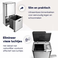 4goodz Luzzo Kansas push prullenbak afvalscheiding 4 vakken - 67 liter - zilvergrijs