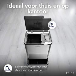 4goodz Luzzo Kansas push prullenbak afvalscheiding 4 vakken - 67 liter - zilvergrijs