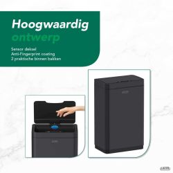 4goodz Luzzo Iowa duo prullenbak 44 liter 2 vakken - afvalscheiding met sensor - mat zwart