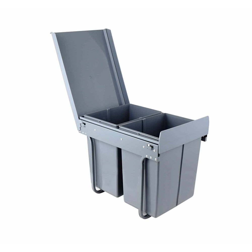 4goodz duo inbouw prullenbak afvalscheiding 2x 20 liter - 34 cm - grijs