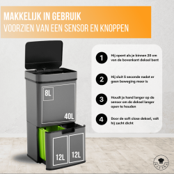 4goodz Smart Waste afvalbak afvalscheiding prullenbak met sensor 72ltr - grijs