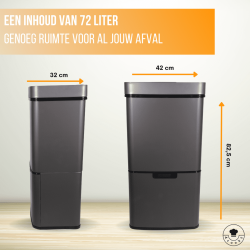 4goodz Smart Waste afvalbak afvalscheiding prullenbak met sensor 72ltr - grijs