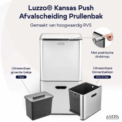 4goodz Luzzo Kansas push prullenbak afvalscheiding 4 vakken - 67 liter - metal grey